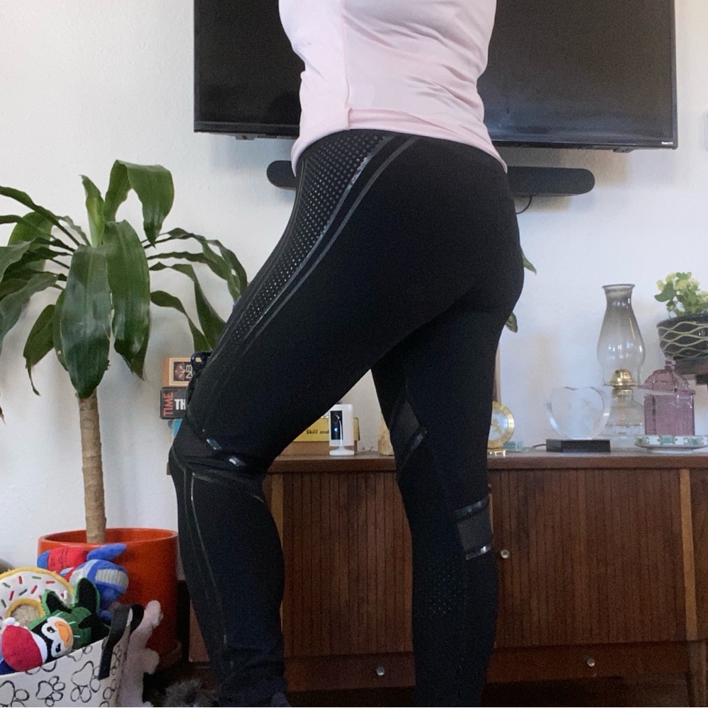 Solid Black Sheer Cut Out Mesh Athletic Leggings